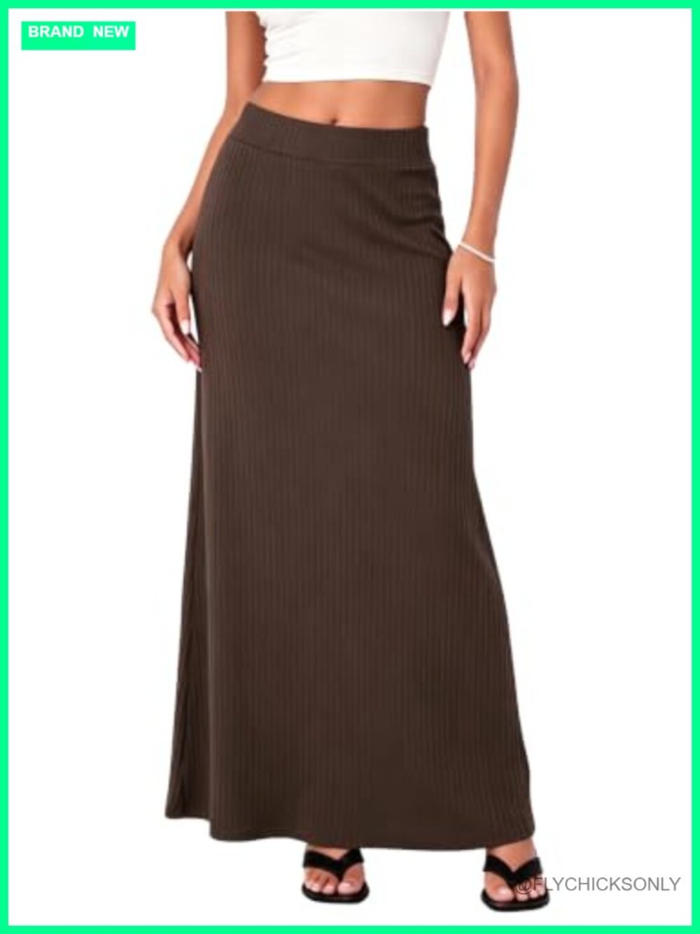 Ribbed Knit High Waist Maxi Skirt Comfy Long Ankle Length Fall Winter